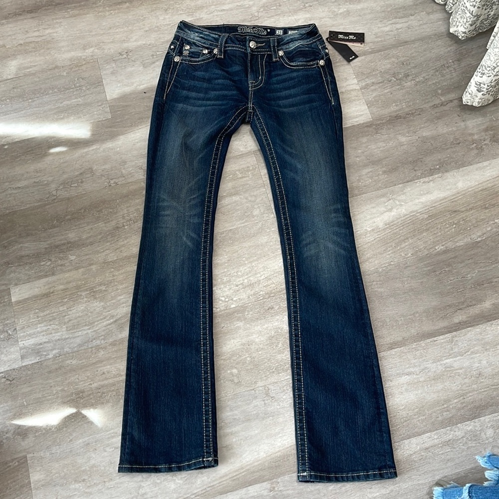 MISS ME JEANS SIZE 25 INSEAM 34 MID RISE SLIM BOOT